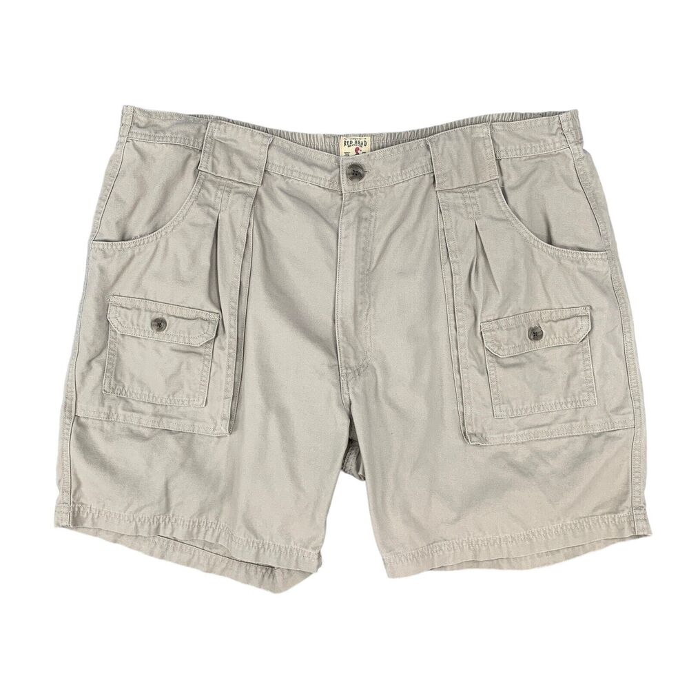 RedHead Cargo Short Mens 42 Parchment Cotton Flat Front Multi Pockets Hiking